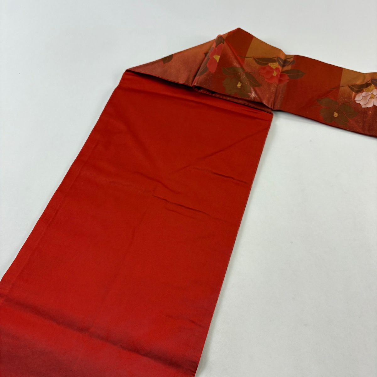 【美品】名古屋帶 優品級 椿 霞 金絲 金金箔 紅 純蠶絲
