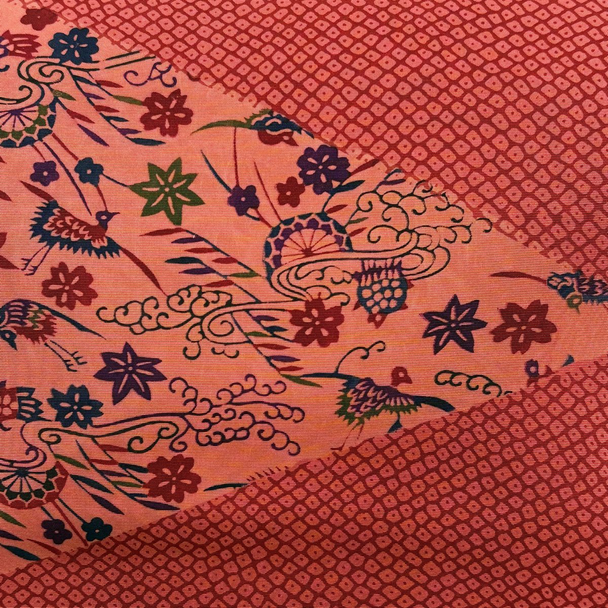 【美品】名古屋帶 優品級 花鳥 疋田紋 茜 純蠶絲