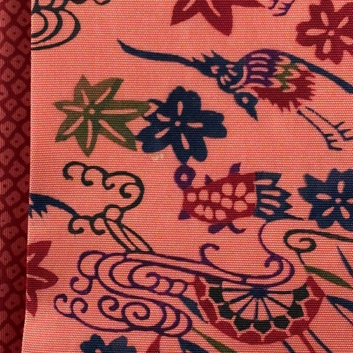 【美品】名古屋帶 優品級 花鳥 疋田紋 茜 純蠶絲