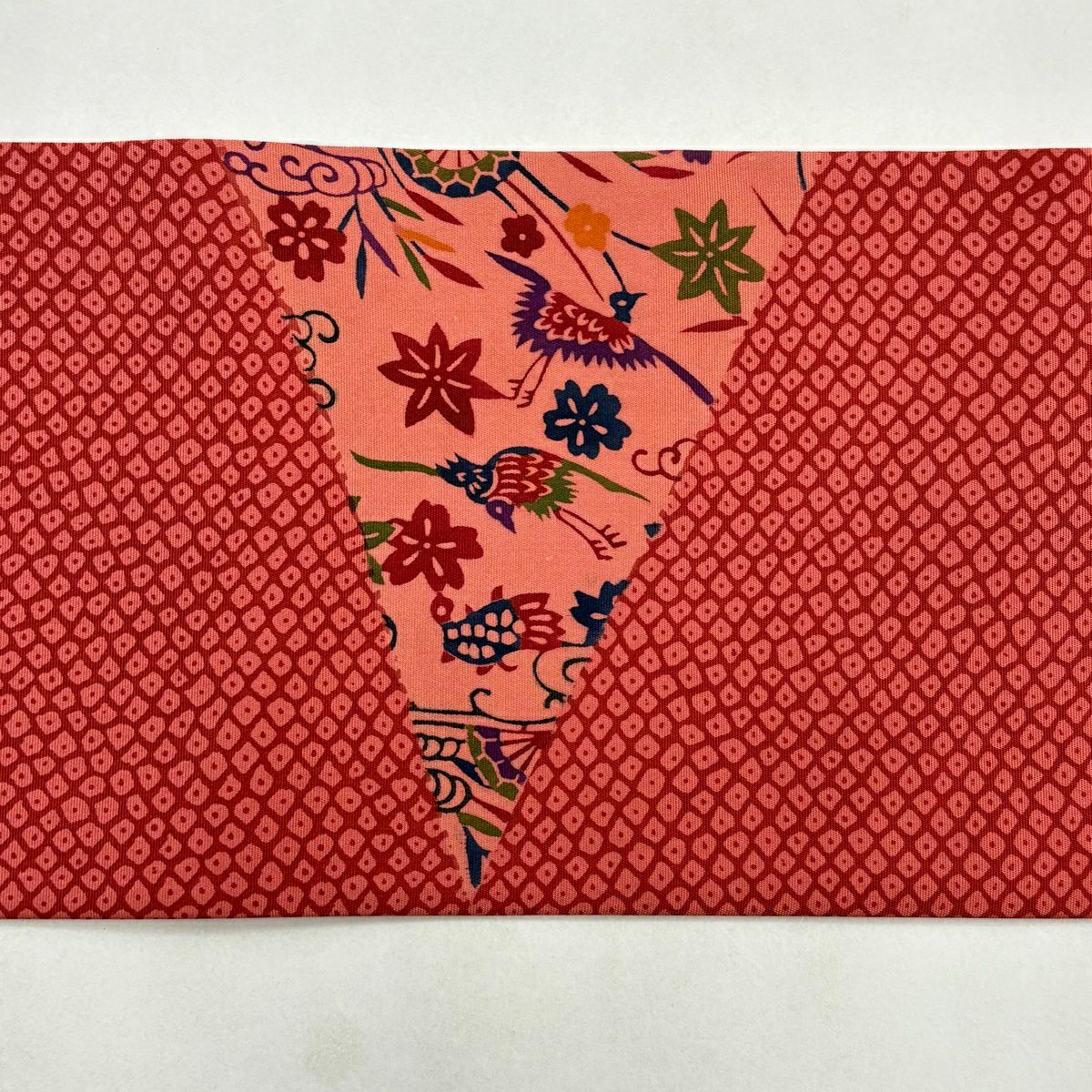 【美品】名古屋帶 優品級 花鳥 疋田紋 茜 純蠶絲