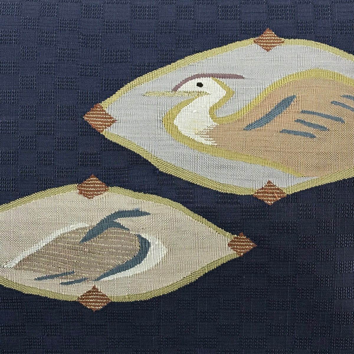 開口名古屋帶 優品級 八寸名古屋帶 鳥 金絲 深藍 純蠶絲