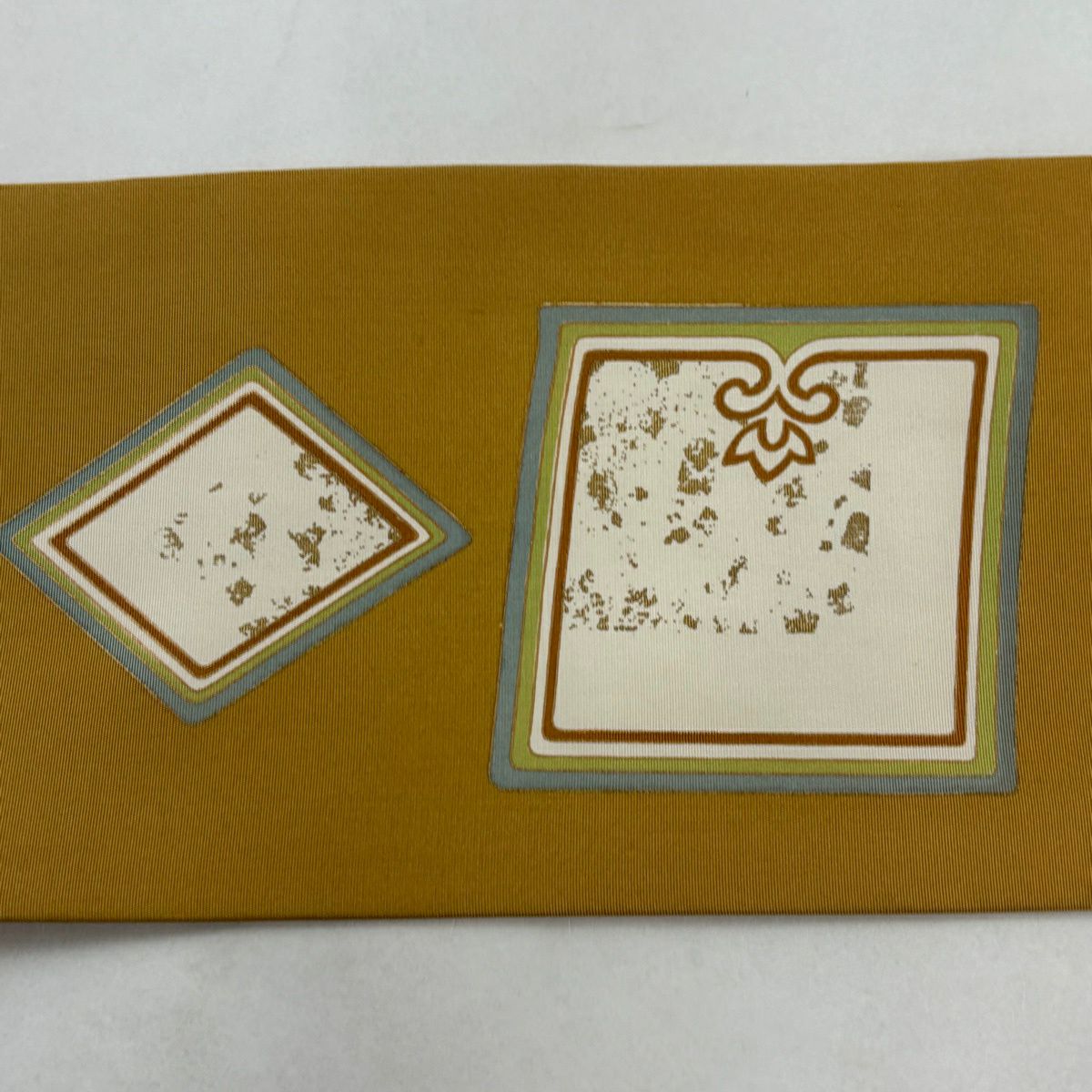 名古屋帶 優品級 鹽瀬 四角 菱紋 金銀彩 黃土 純蠶絲