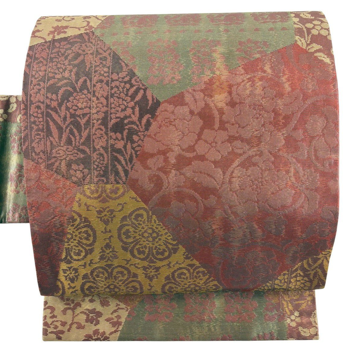 【美品】名古屋帶 優品級 花 花唐草紋 金金箔 紅茶 純蠶絲