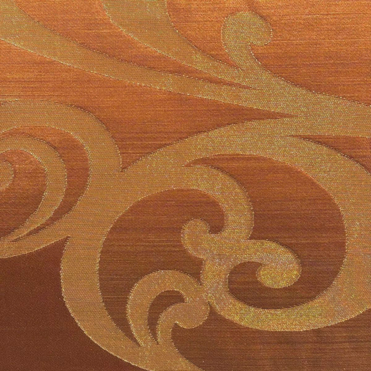 【美品】 袋名古屋帶 優品級 流水 金糸 金金箔 茶 純蠶絲