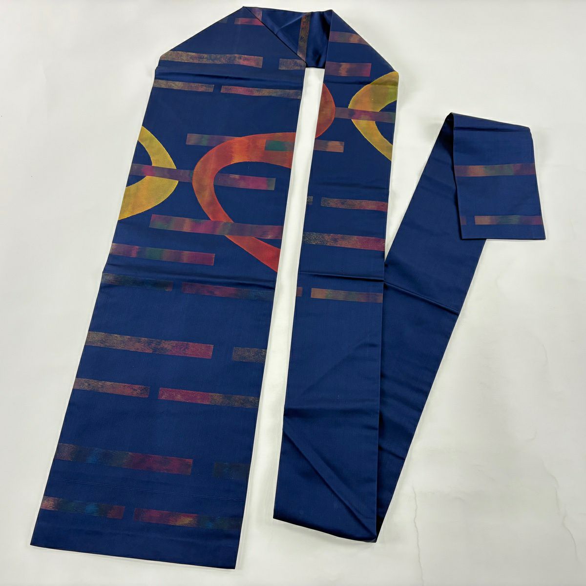 名古屋帶 優品級 幾何圖案 金金箔 深藍 純蠶絲