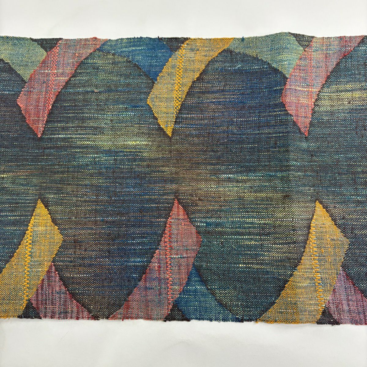 【美品】名古屋帶 優品級 紬織織 八寸名古屋帶 松樹葉仕立 雜色仕立 幾何學圖案 青綠 純蠶絲