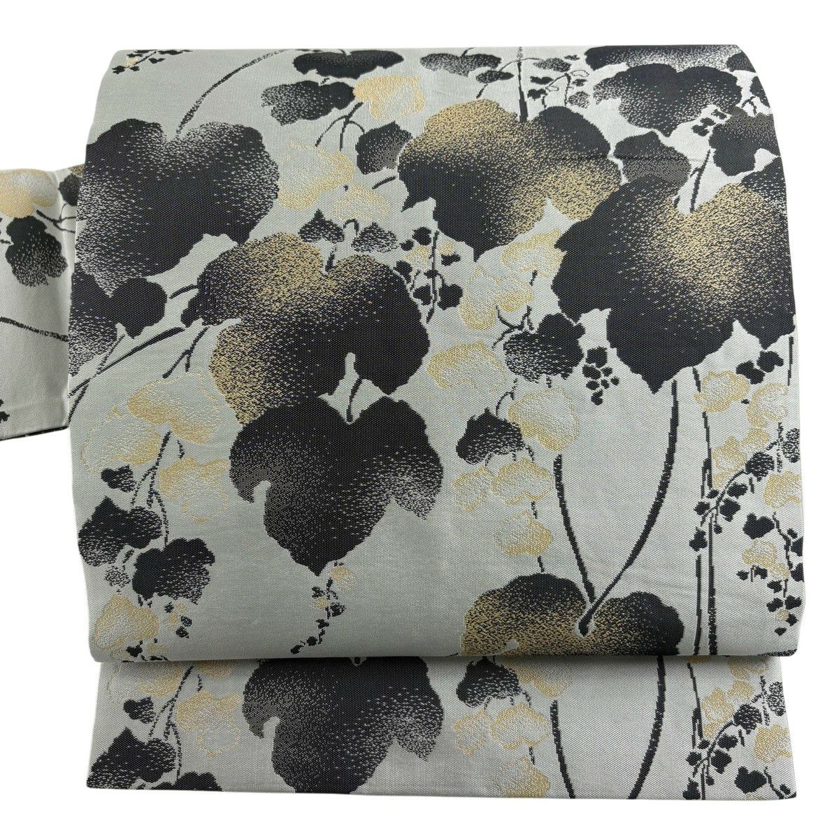 【美品】 名古屋帶 優品級 蔦 灰白 純蠶絲