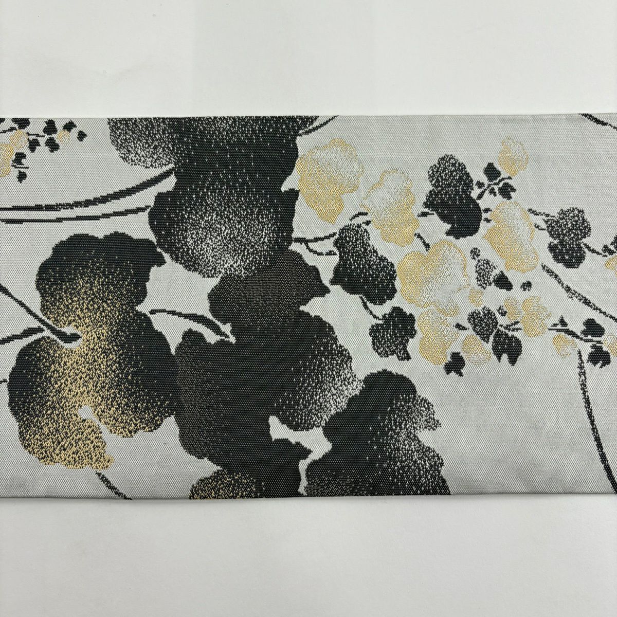 【美品】 名古屋帶 優品級 蔦 灰白 純蠶絲