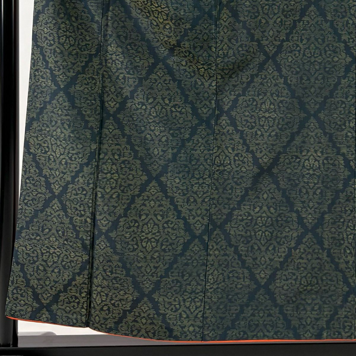 【美品】 紬織 身長157cm 袖長62.5cm S 雙層 菱 唐草紋 青綠 純蠶絲 優品級