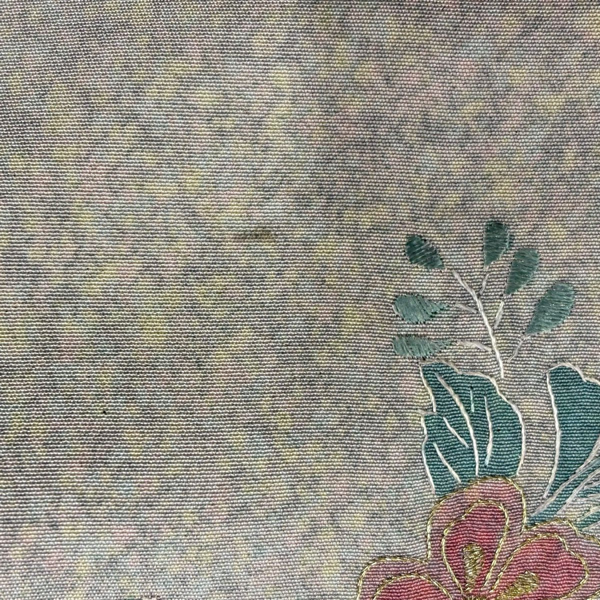 訪問服 身長167.5cm 袖長67.5cm L 雙層 花唐草紋 霞 刺繡 金線 灰紫 純蠶絲 優品級