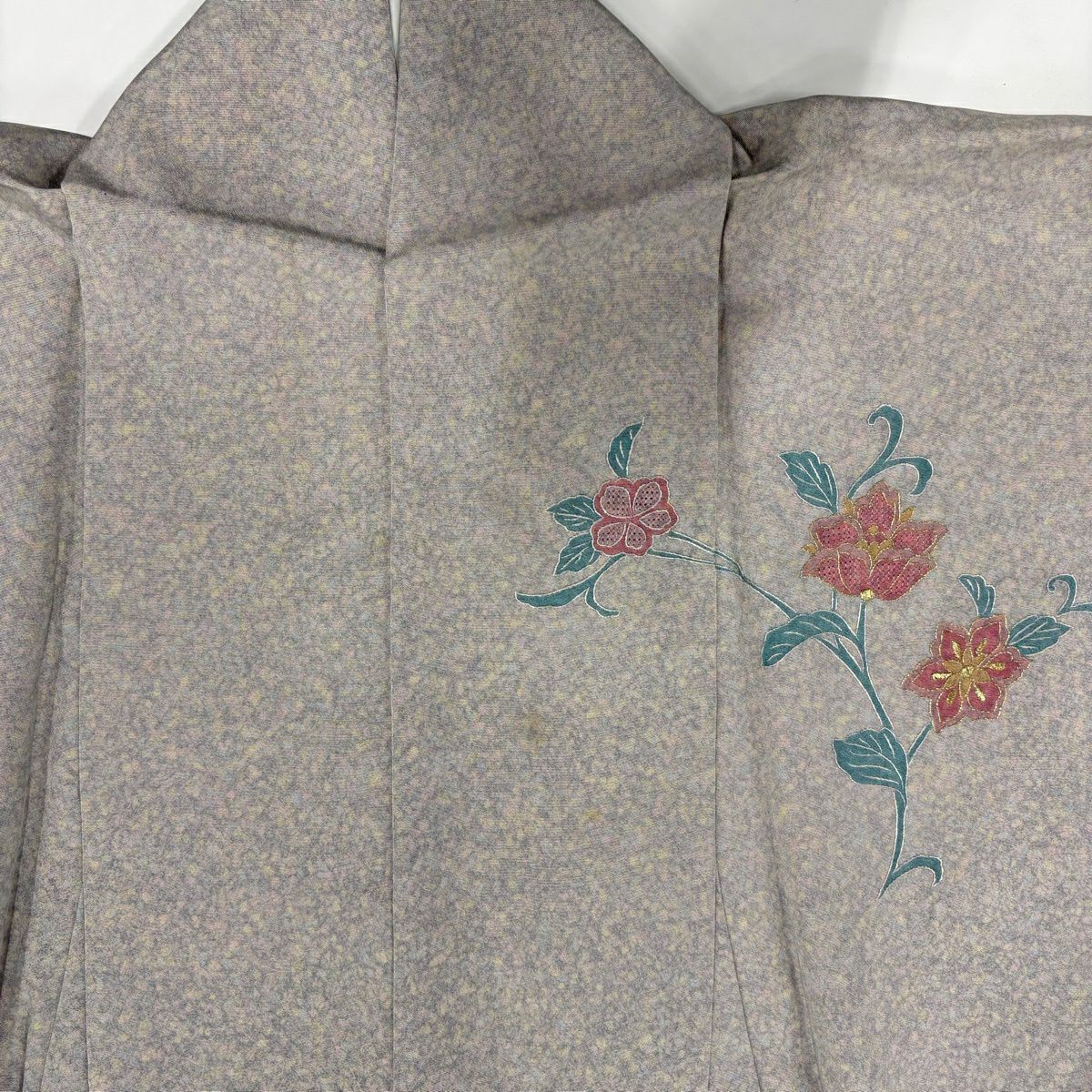 訪問服 身長167.5cm 袖長67.5cm L 雙層 花唐草紋 霞 刺繡 金線 灰紫 純蠶絲 優品級