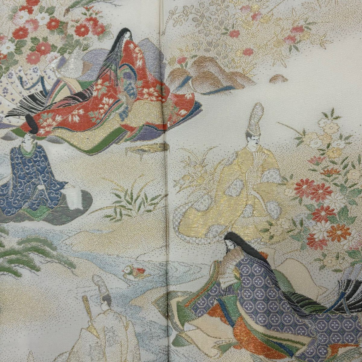 色留袖禮服 身長163.5cm 袖長64cm M 雙層 人物 草花紋紋 金銀彩 漸層 淺粉色 純蠶絲 優品級 一個紋
