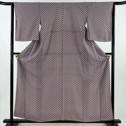 【美品】 小紋 身長158cm 袖長64.5cm M 雙層 櫻花 深紫 純蠶絲 優品級