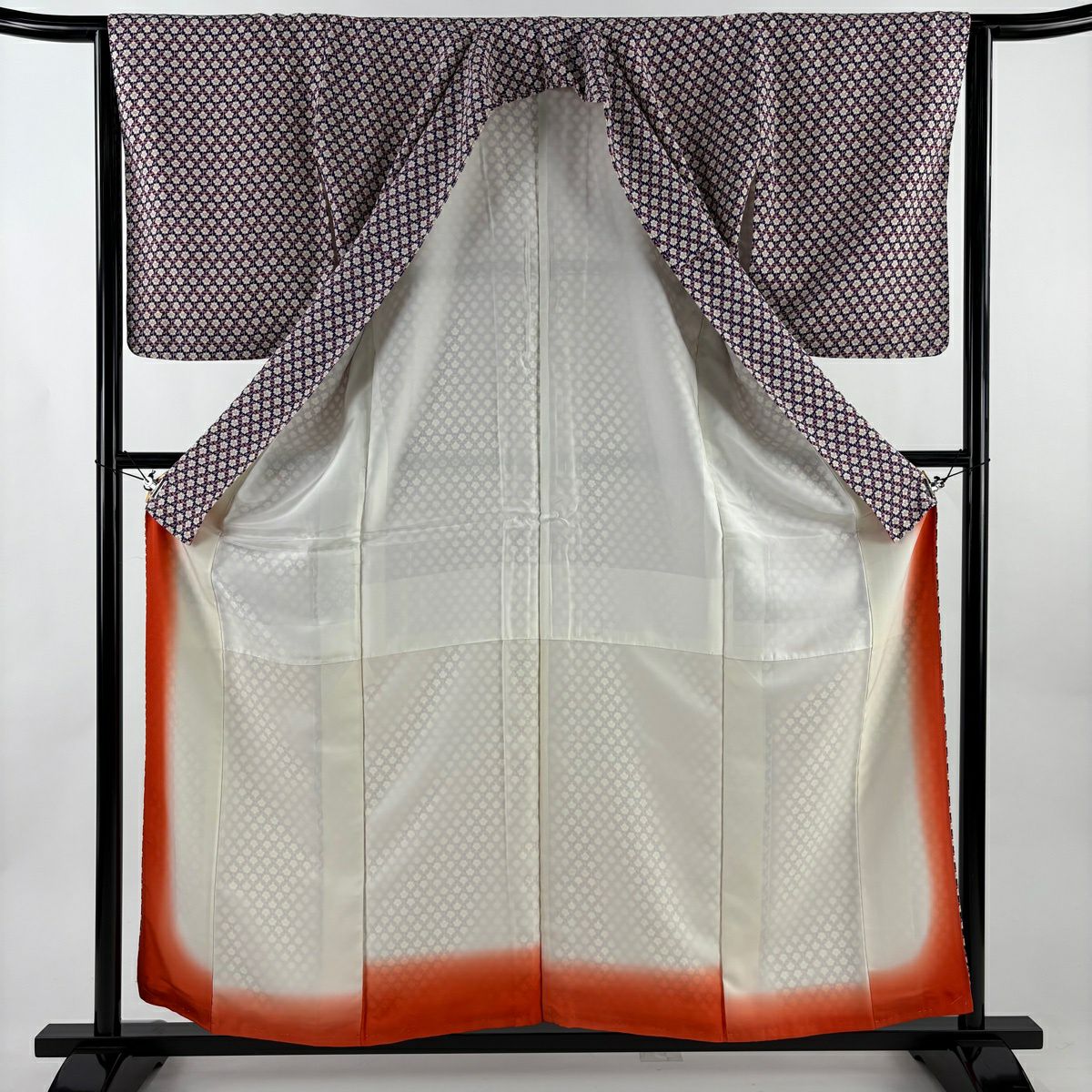 【美品】 小紋 身長158cm 袖長64.5cm M 雙層 櫻花 深紫 純蠶絲 優品級