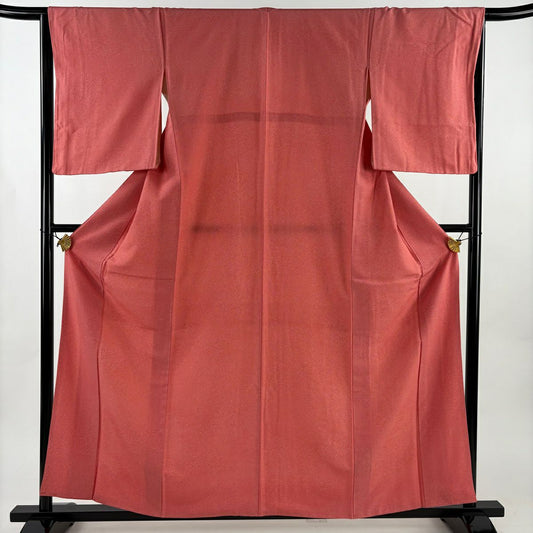 【美品】 江戶小紋 身長159cm 袖長65.5cm M 雙層 寄せ紋 鮭粉色 純蠶絲 優品級