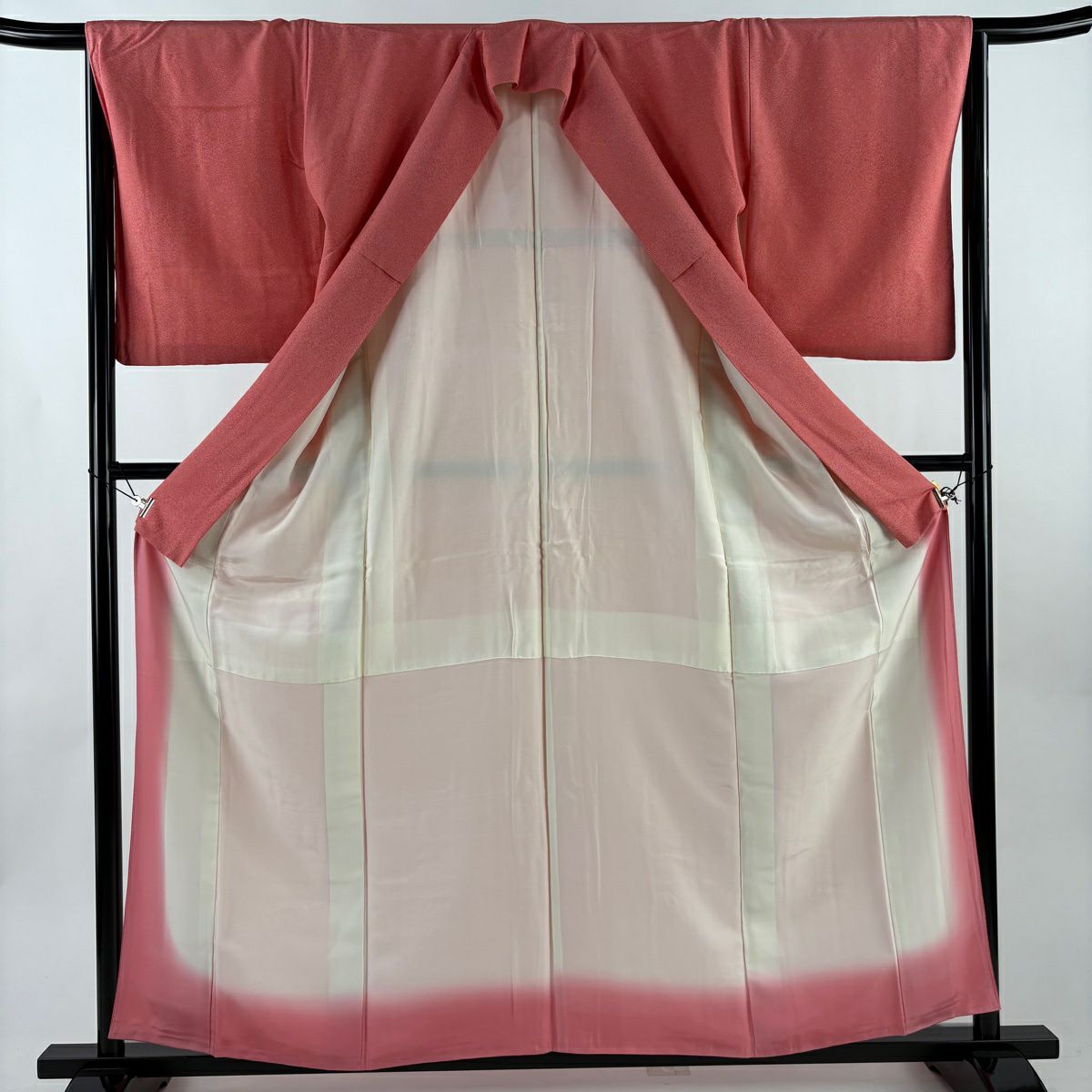 【美品】 江戶小紋 身長159cm 袖長65.5cm M 雙層 寄せ紋 鮭粉色 純蠶絲 優品級