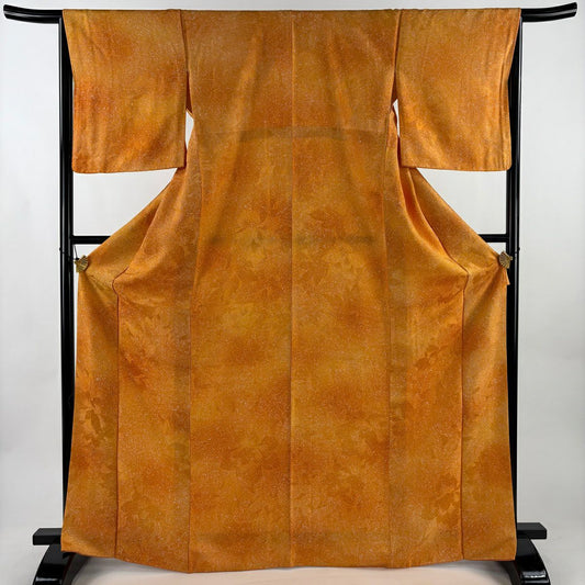 【美品】 小紋 身長168.5cm 袖長66cm M 雙層 幾何學 漸層圖案 橙色 純蠶絲 優品級