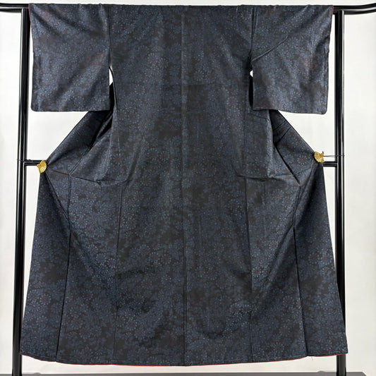 紬織 身長153.5cm 袖長63cm S 雙層 菊花 深藍 純蠶絲 優品級