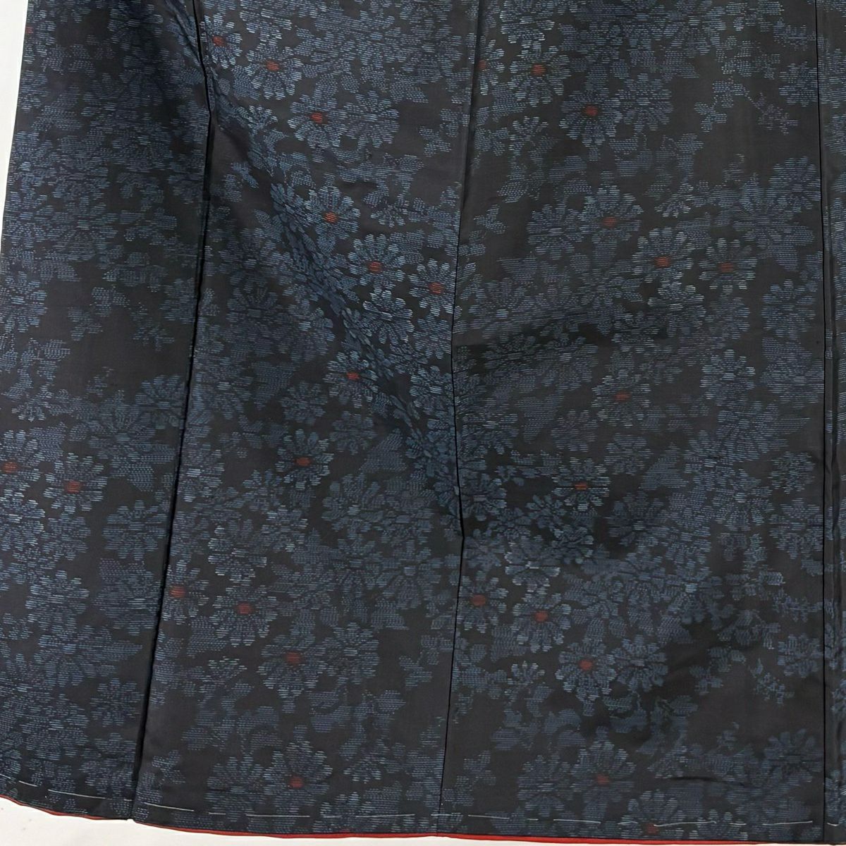 紬織 身長153.5cm 袖長63cm S 雙層 菊花 深藍 純蠶絲 優品級