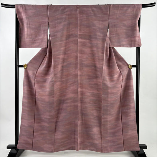 【美品】 小紋 身長162cm 袖長68cm L 雙層 霞 漸層 小豆 純蠶絲 優品級 一つ紋