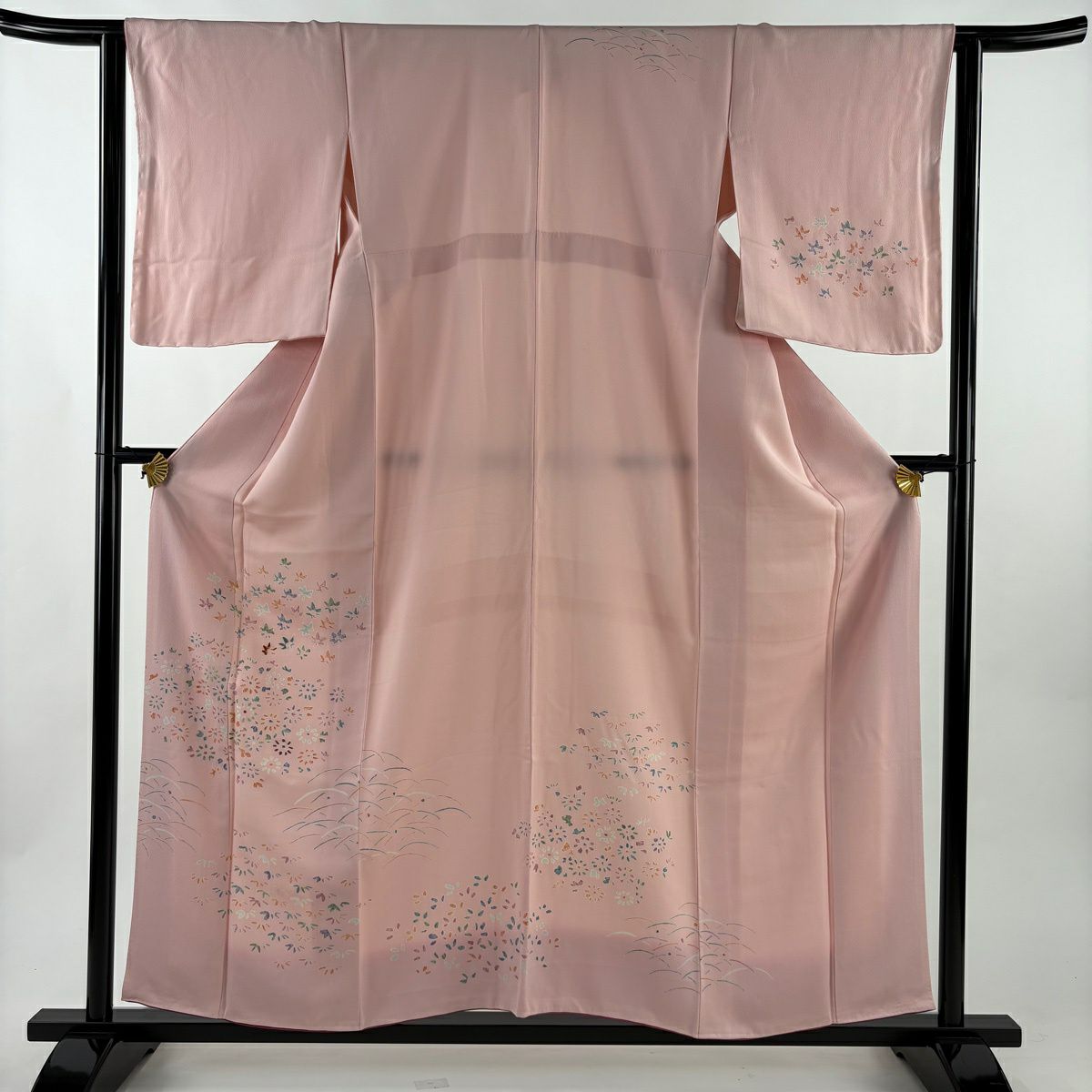 訪問服 身長156cm 袖長63.5cm S 雙層 草花紋紋 芝 刺繡 粉紅 純蠶絲 優品級