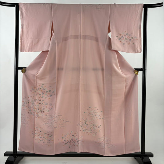訪問服 身長156cm 袖長63.5cm S 雙層 草花紋紋 芝 刺繡 粉紅 純蠶絲 優品級