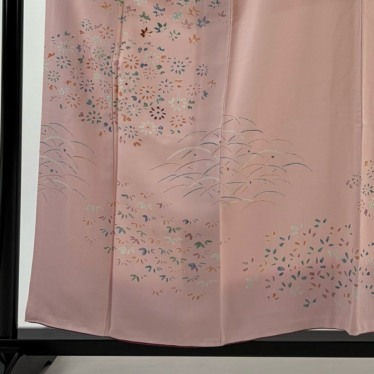 訪問服 身長156cm 袖長63.5cm S 雙層 草花紋紋 芝 刺繡 粉紅 純蠶絲 優品級