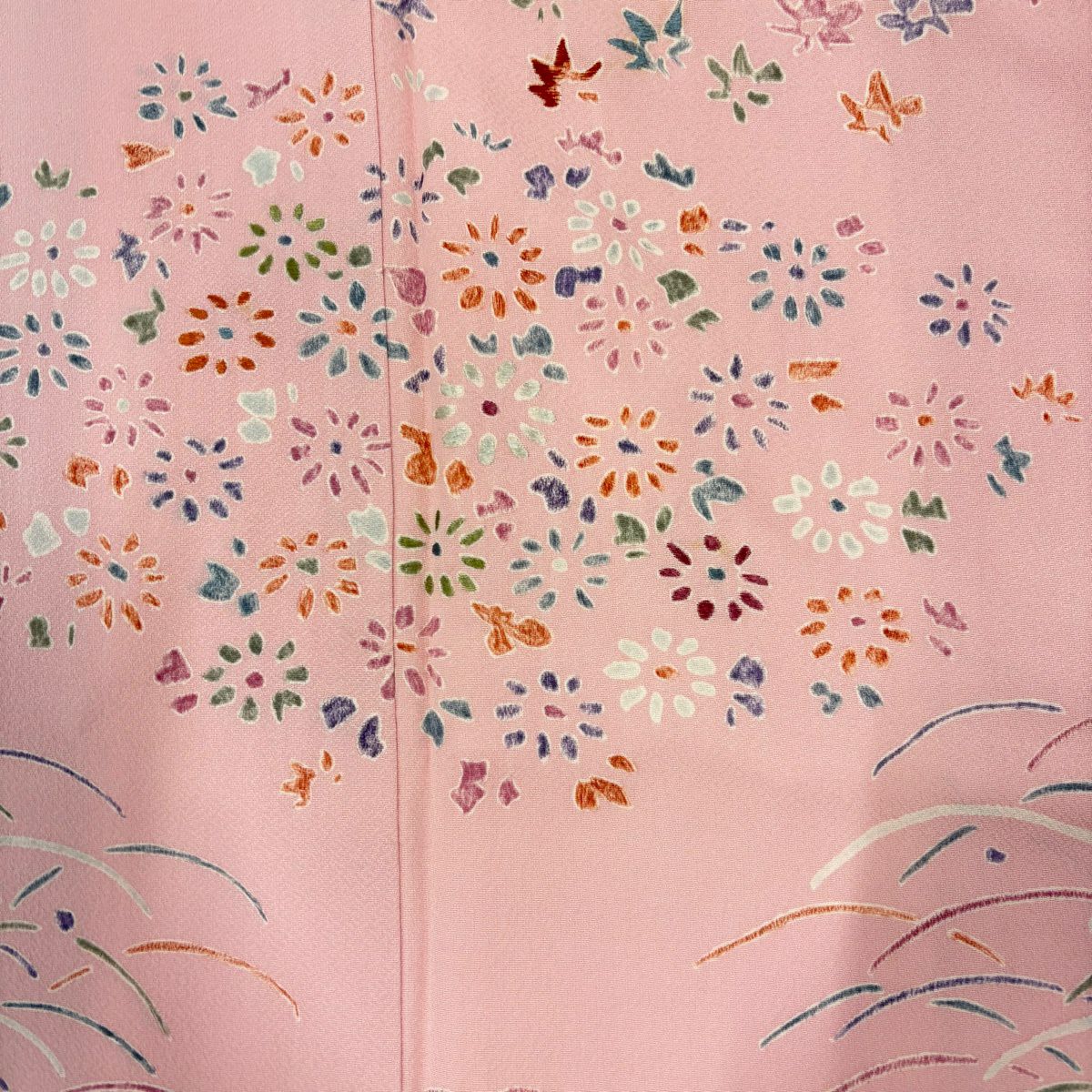 訪問服 身長156cm 袖長63.5cm S 雙層 草花紋紋 芝 刺繡 粉紅 純蠶絲 優品級