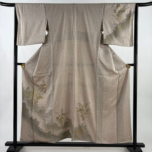 訪問服 身長156cm 袖長66.5cm M 雙層 菊花 萩 金彩裝飾 漸層 淺茶 純蠶絲 優品級