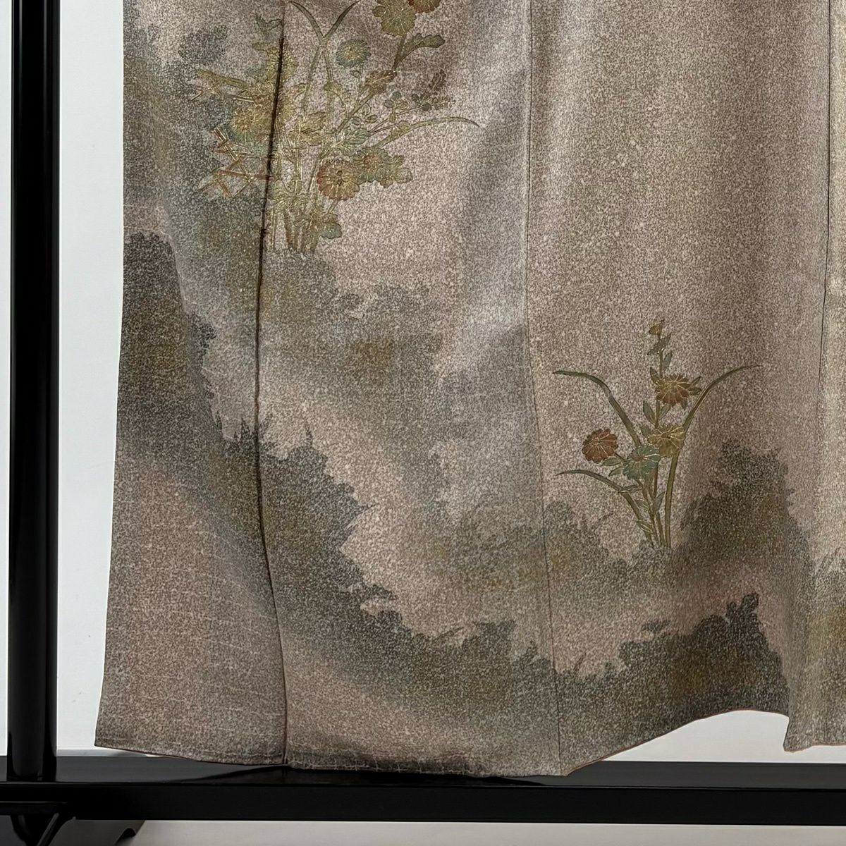 訪問服 身長156cm 袖長66.5cm M 雙層 菊花 萩 金彩裝飾 漸層 淺茶 純蠶絲 優品級