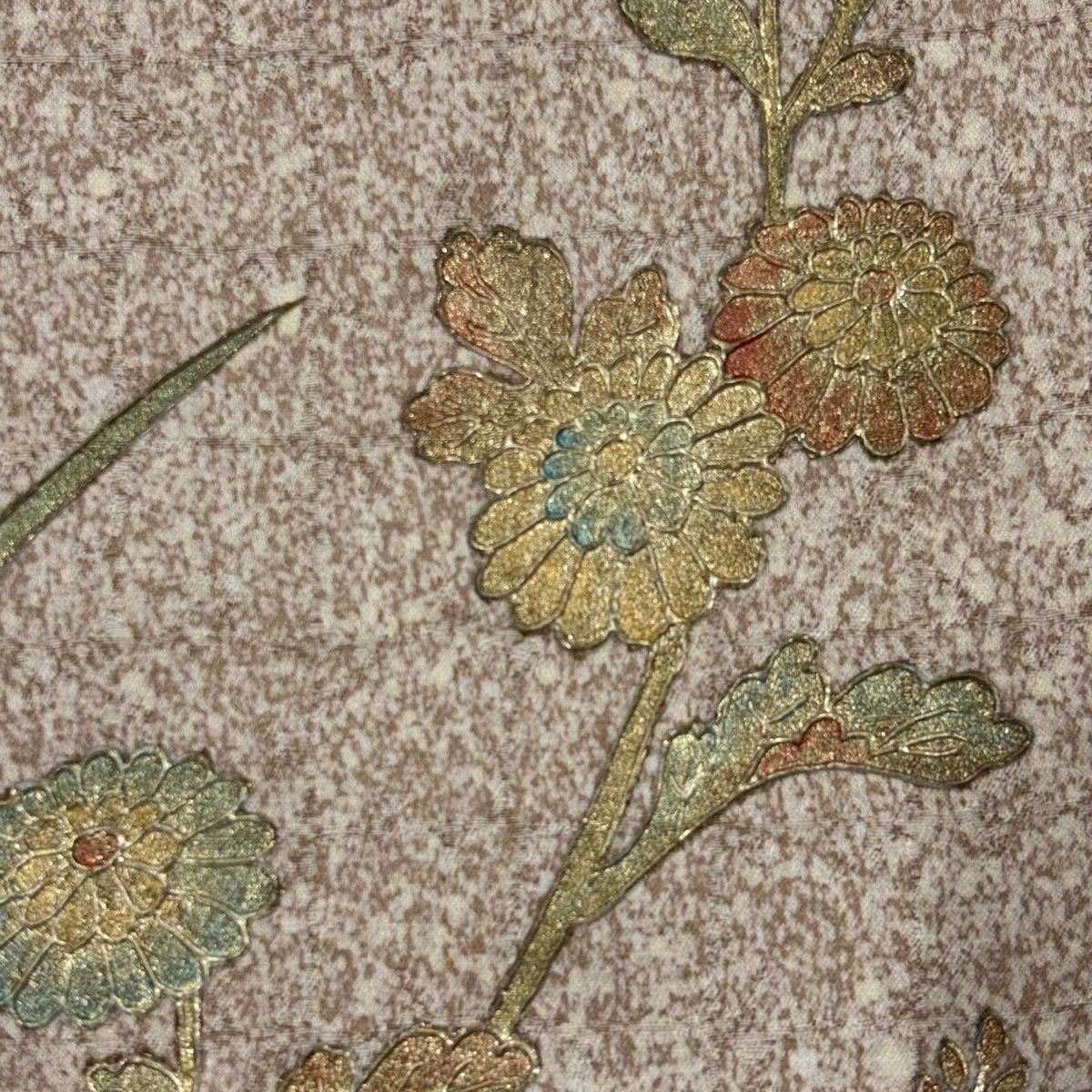 訪問服 身長156cm 袖長66.5cm M 雙層 菊花 萩 金彩裝飾 漸層 淺茶 純蠶絲 優品級