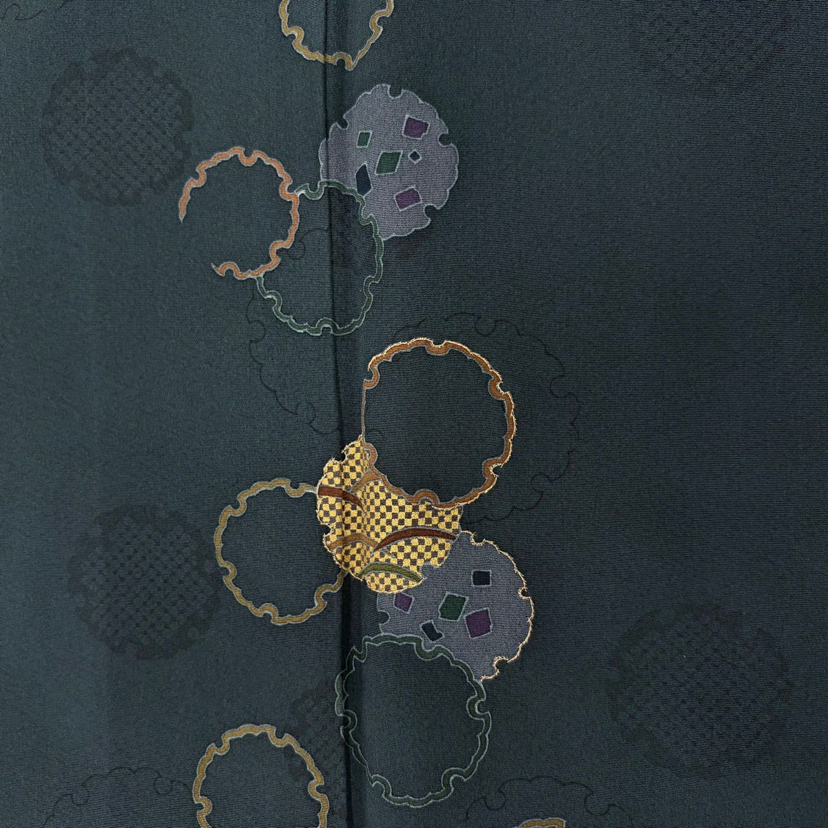 付下 身長160cm 袖長67.5cm L 雙層 雪輪 芝 金絲 金銀彩 深綠 純蠶絲 優品級