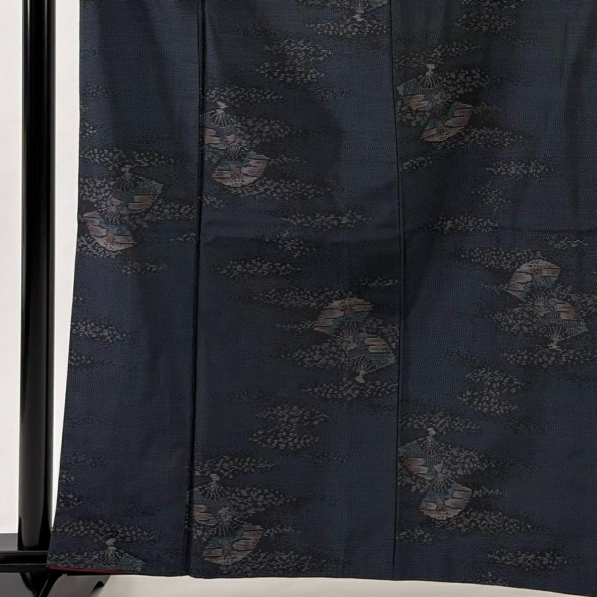 【美品】 紬織 身長162cm 袖長64.5cm M 雙層 套裝 扇子子 霞 深藍 純蠶絲 優品級