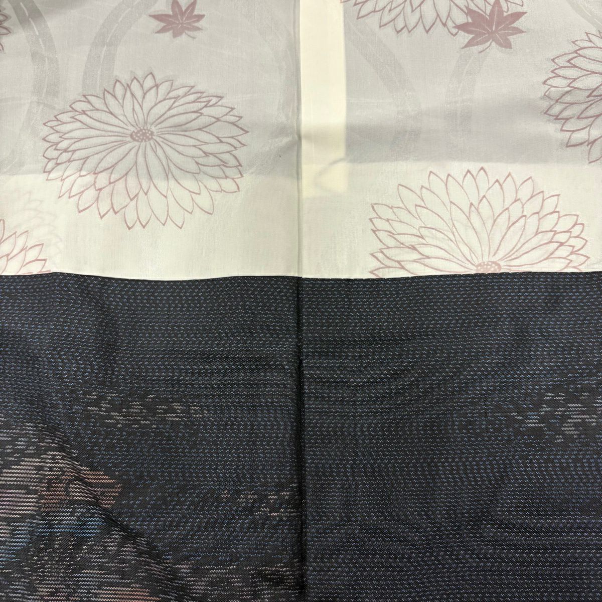 【美品】 紬織 身長162cm 袖長64.5cm M 雙層 套裝 扇子子 霞 深藍 純蠶絲 優品級
