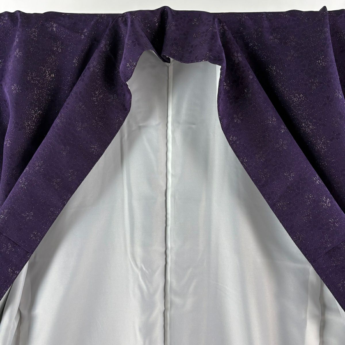 【美品】振袖禮服 身長166.5cm 袖長68cm L 雙層 袋帶全套 樱花 銀通刺繡 深紫 純蠶絲 名品級