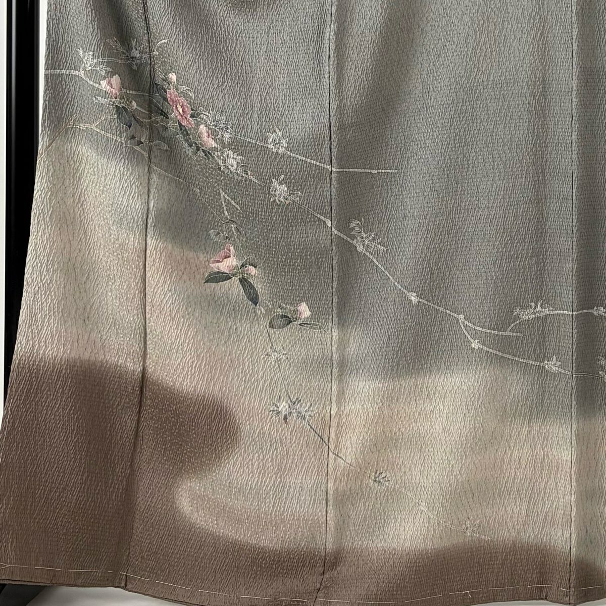 【美品】訪問服 身長169cm 袖長65cm M 雙層 袋帶套裝 椿 霞 絞染 漸層 灰綠 純蠶絲 優品級