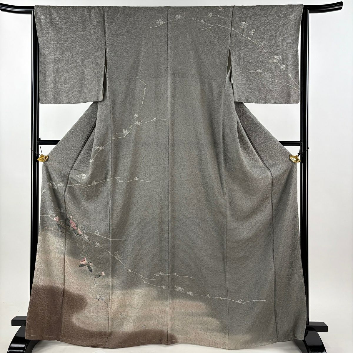 【美品】訪問服 身長169cm 袖長65cm M 雙層 袋帶套裝 椿 霞 絞染 漸層 灰綠 純蠶絲 優品級