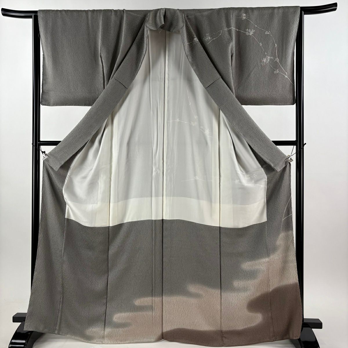 【美品】訪問服 身長169cm 袖長65cm M 雙層 袋帶套裝 椿 霞 絞染 漸層 灰綠 純蠶絲 優品級