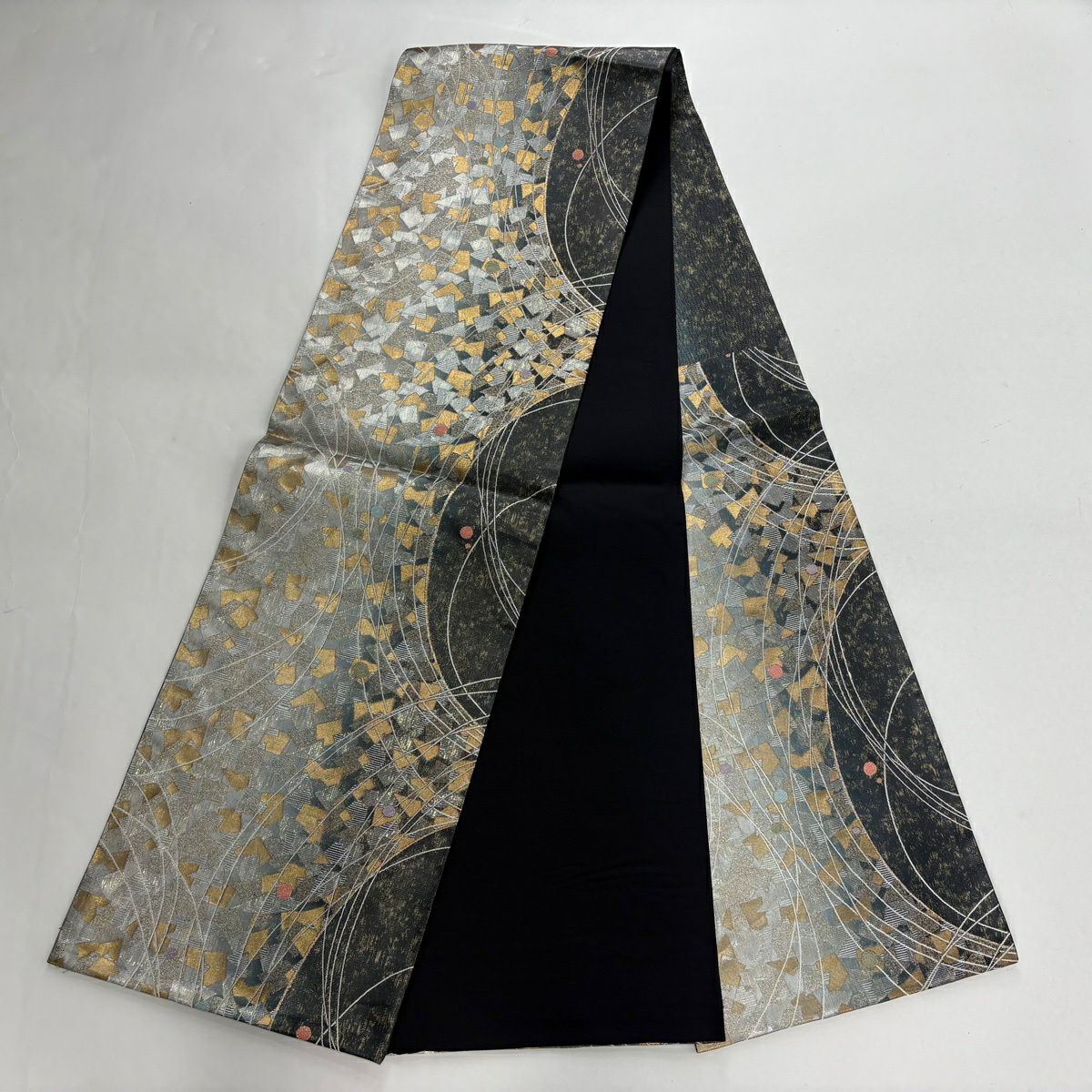 【美品】訪問服 身長169cm 袖長65cm M 雙層 袋帶套裝 椿 霞 絞染 漸層 灰綠 純蠶絲 優品級