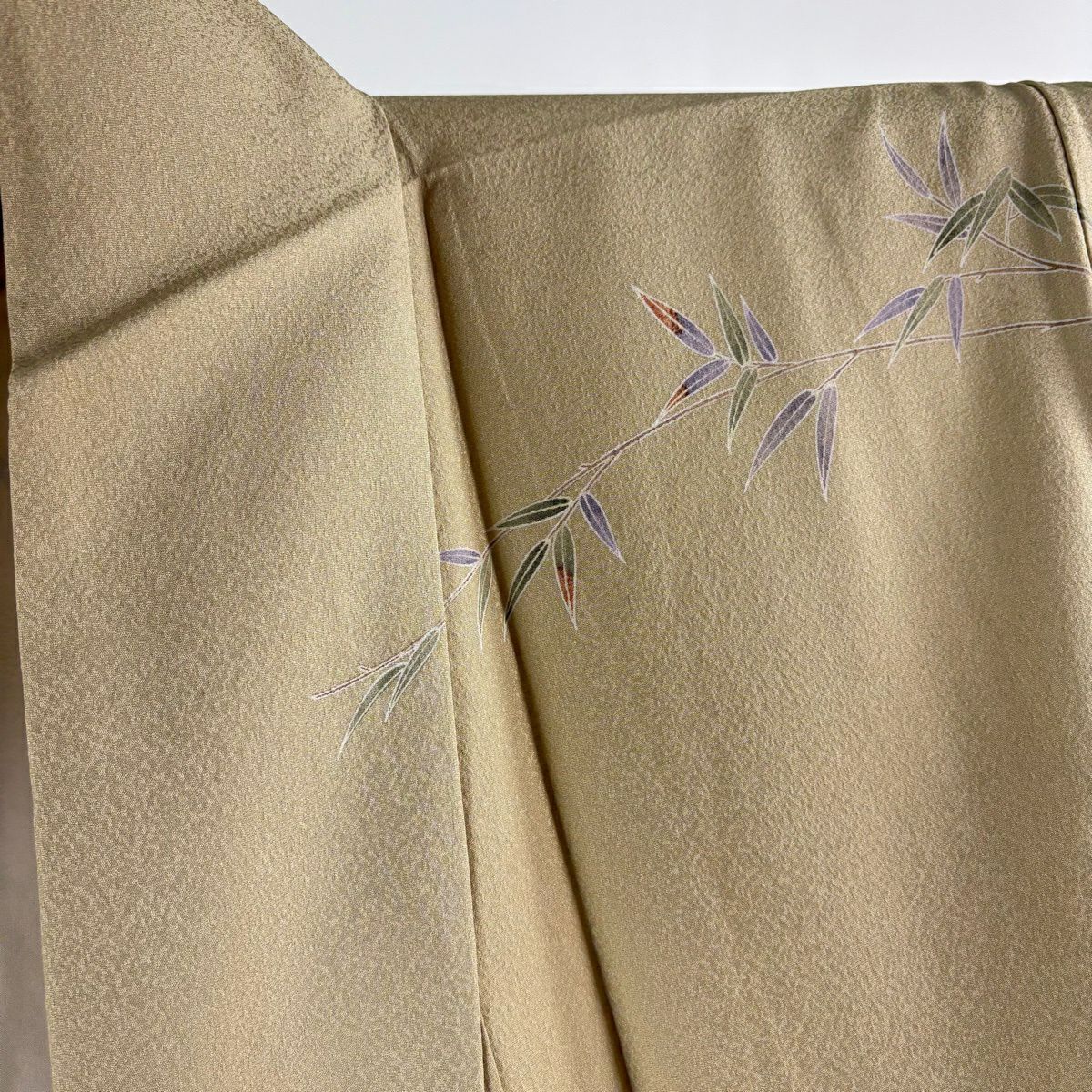 【美品】訪問服 身長162cm 袖長64cm M 雙層 袋帶套裝 扇子面 笹 刺繡 漸層 米色 純蠶絲 優品級
