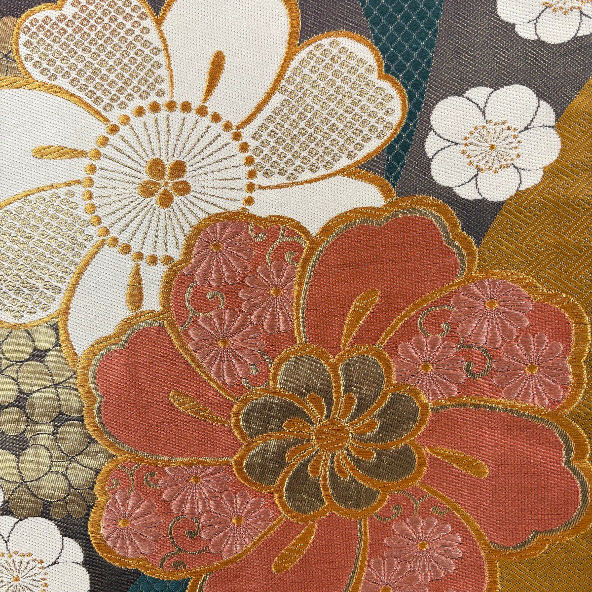 【美品】振袖禮服 身長158.5cm 袖長67cm M 雙層 袋帶全套 蝶 樹垂櫻 金絲 金銀彩 茜 純蠶絲 優品級