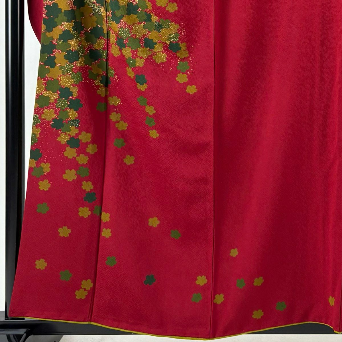 【美品】振袖禮服 身長159cm 袖長64.5cm M 雙層 袋帶全套 樱花地紋 金彩裝飾 深紅 純蠶絲 優品級