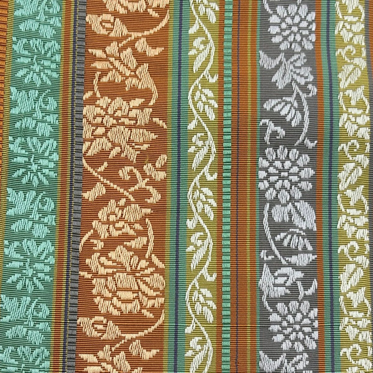【美品】半幅帶 秀品級 證書齊全 博多織 草花紋紋 縞 茶 純蠶絲