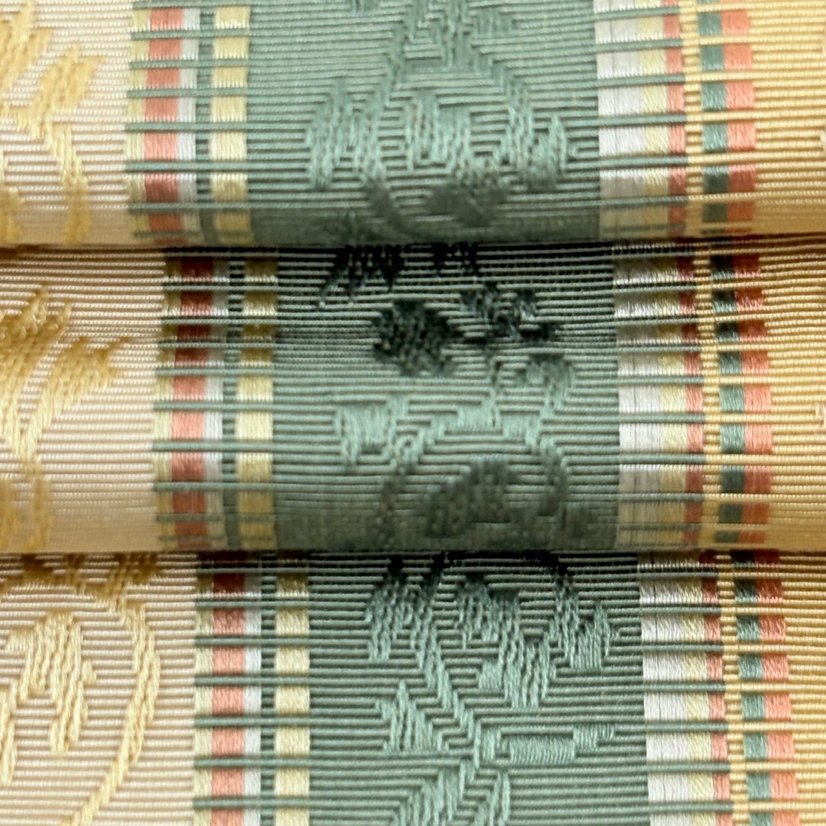 【美品】半幅帶 優品級 條紋 草花紋 淡米色 純蠶絲