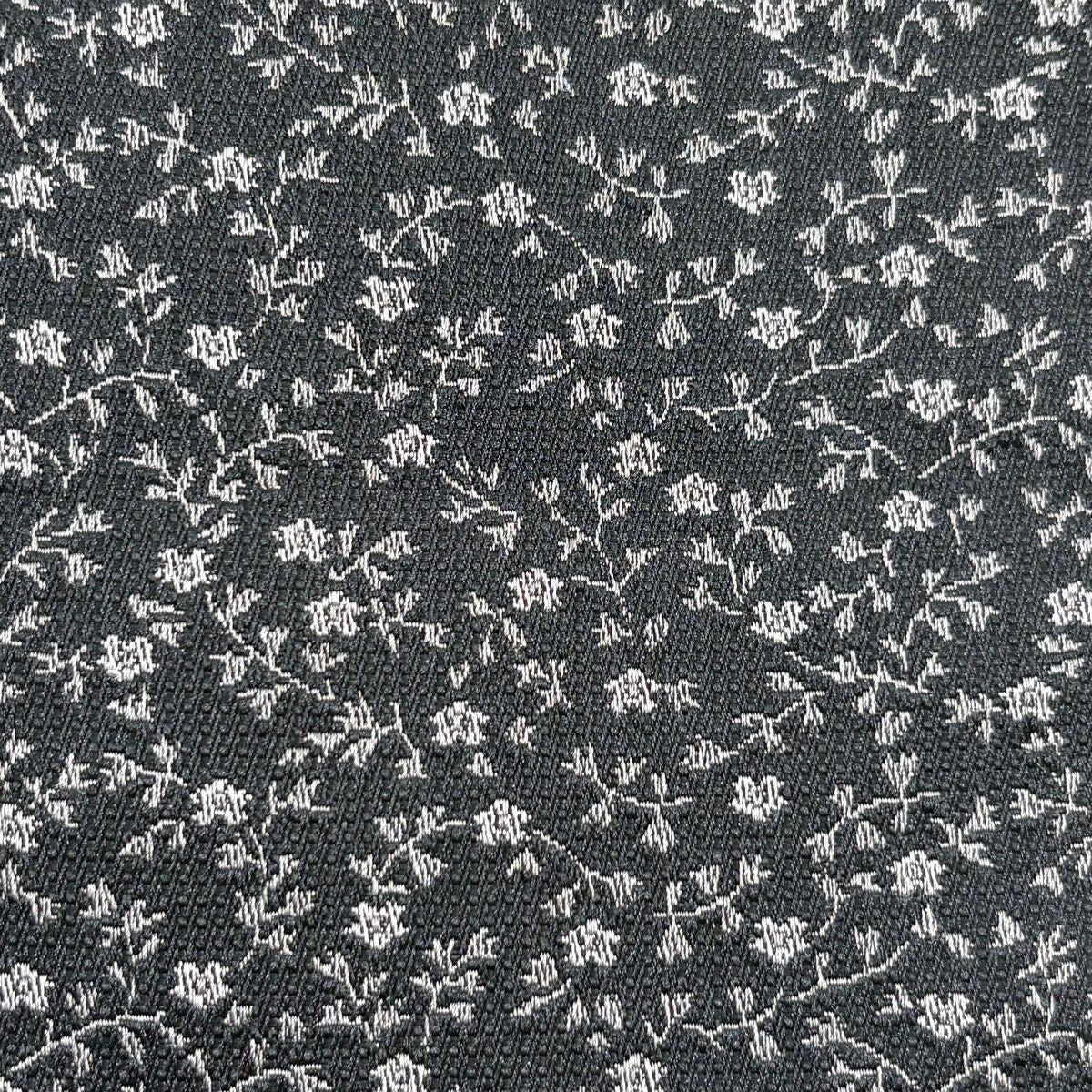 【美品】半幅帶 優品級 草花紋 黑 化纖