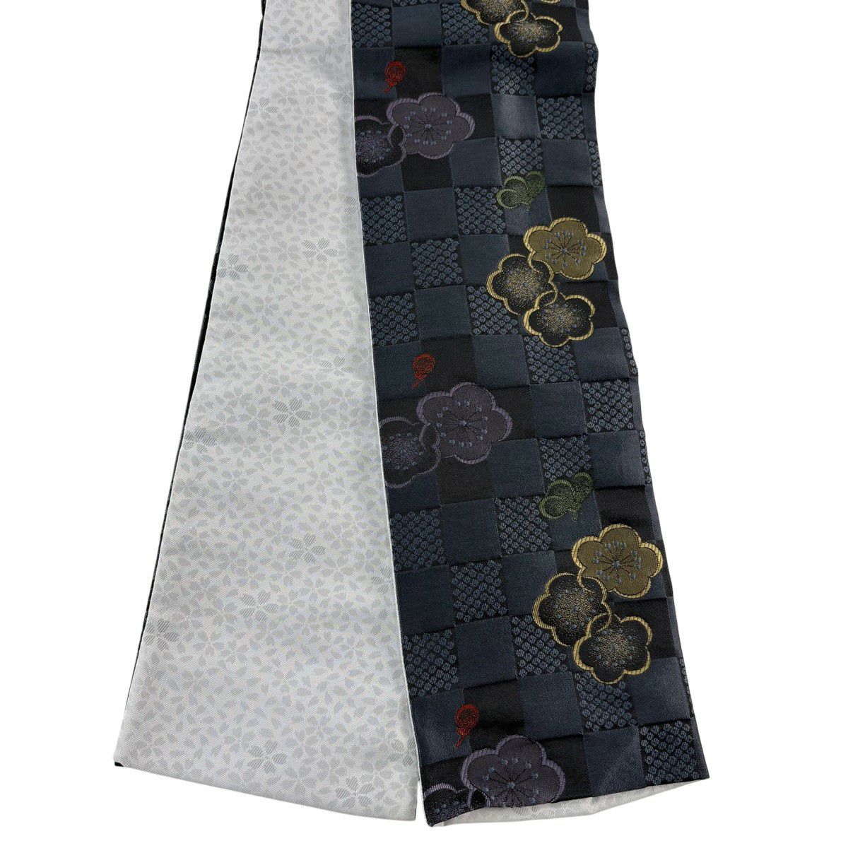 【美品】半幅帶 優品級 梅花 市松樹 深藍 化纖