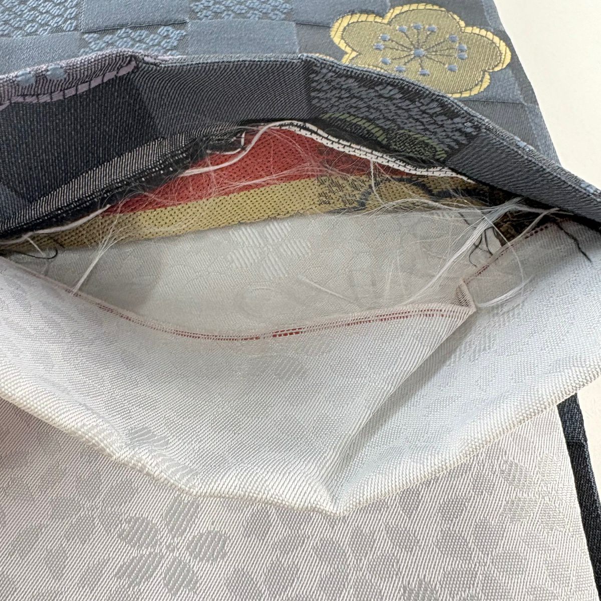 【美品】半幅帶 優品級 梅花 市松樹 深藍 化纖