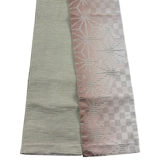 【美品】半幅帶 優品級 市松樹 麻葉 茶 化纖
