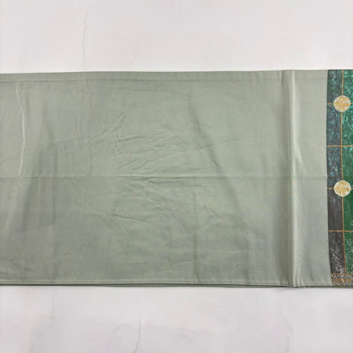 袋帶 名品級 華紋 鳥 金銀彩 綠 六通 純蠶絲