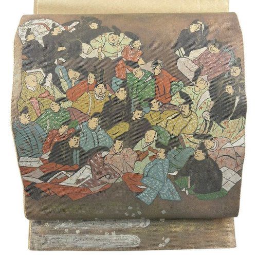 袋帶 名品級 人物 霞 金金箔 茶 純蠶絲